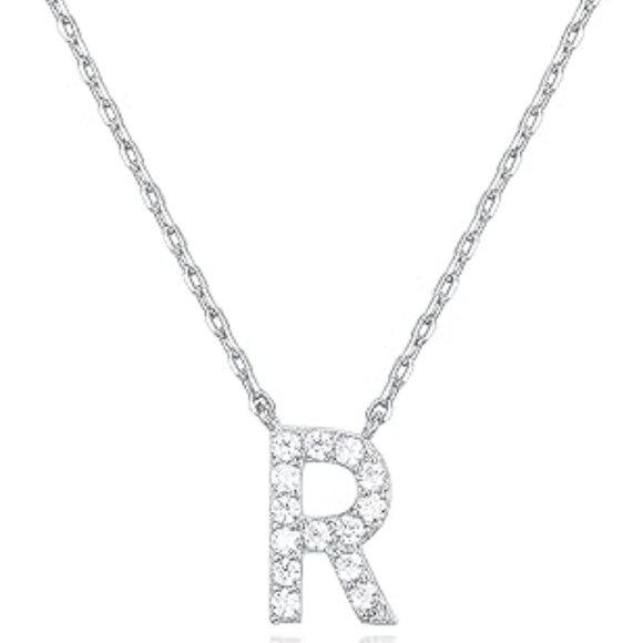 14K White Gold Initial Necklace Letter Dainty Diamond Gift Present P - Z - Picture 3 of 12